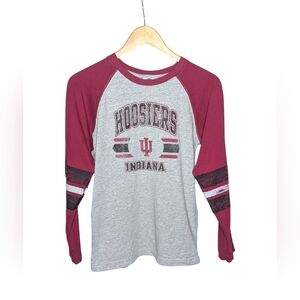 Indiana Hoosiers NCAA T-shirt Large Gray Red Raglan Striped Long Sleeve Graphic